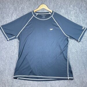 Speedo Shirt Mens 2XL Blue Short Sleeve Swim Performance Fitted UPF #AB548